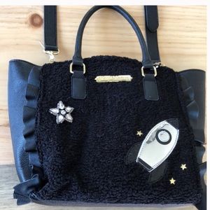 BETSEY JOHNSON BLACK SPACE ROCKET PURSE SATCHEL